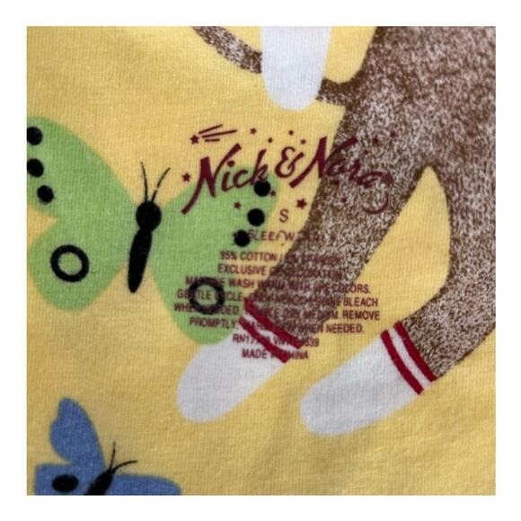 Nick & Nora Sock Monkey Butterfly Yellow Nightgown Sleep Shirt Size Small - Picture 7 of 9